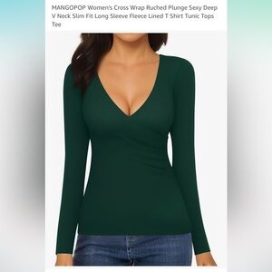 Mango Teal Draped V-Neck Blouse